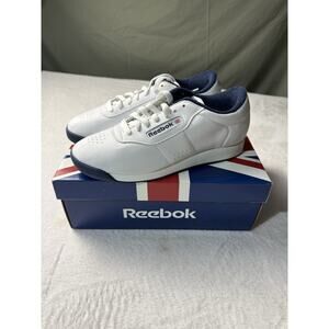 Vintage Reebok Princess Supreme White Navy Blue Leather Women's Sneakers Sz 8